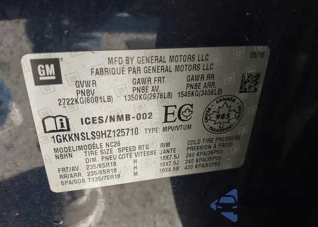 1GKKNSLS9HZ125710: 41156646