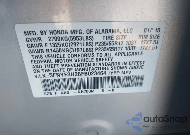 5FNYF3H28FB023464: 41164072