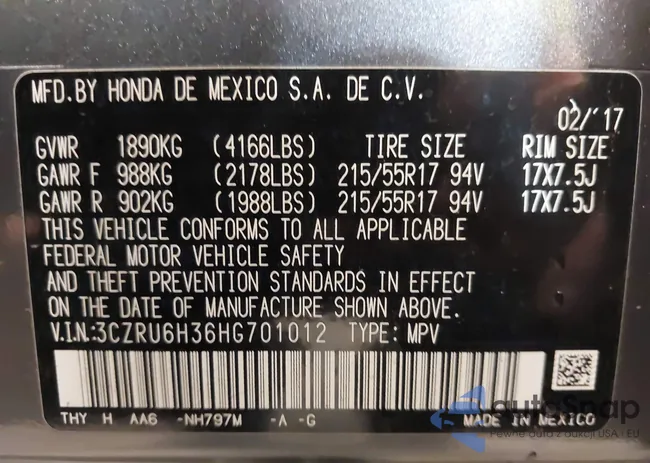 3CZRU6H36HG701012: 41168505