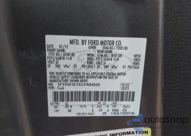 1FTFW1ETXCFA54232: 41168701