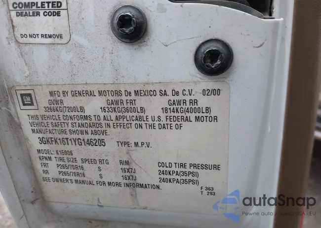 3GKFK16T1YG146205: 41171354