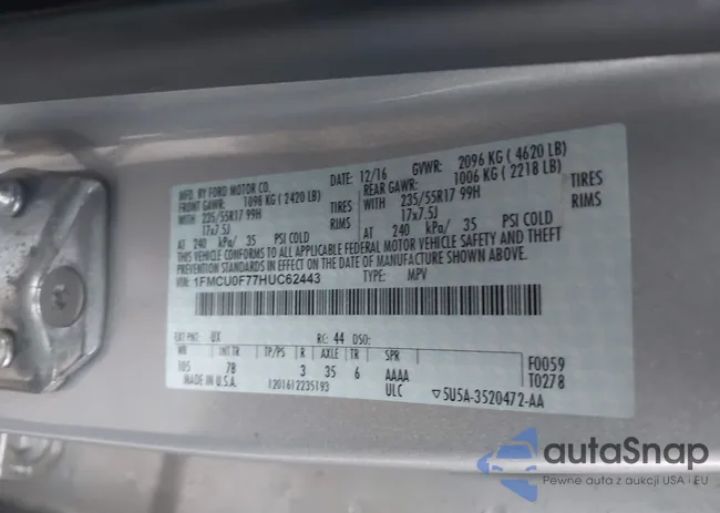 1FMCU0F77HUC62443: 41184434