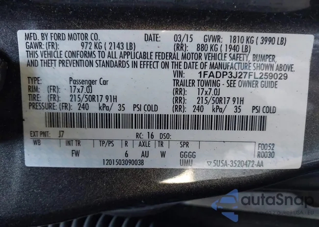 1FADP3J27FL259029: 41190086