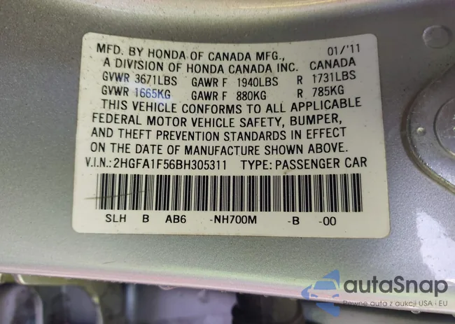 2HGFA1F56BH305311: 41191569