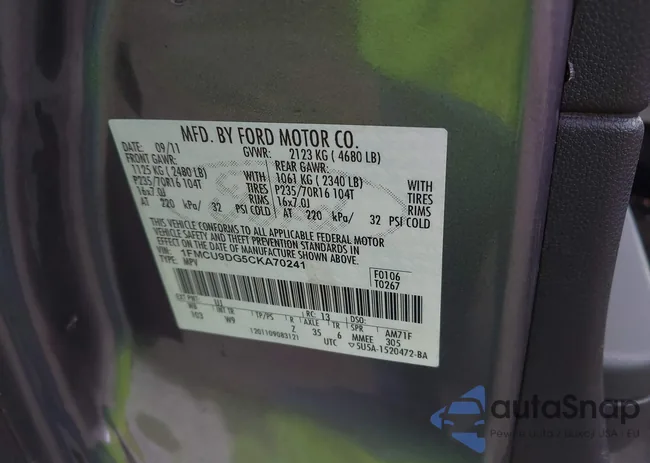 1FMCU9DG5CKA70241: 41192341