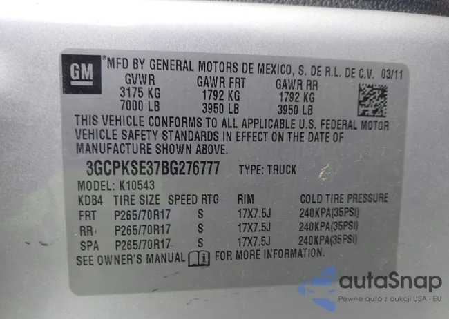 3GCPKSE37BG276777: 41192550