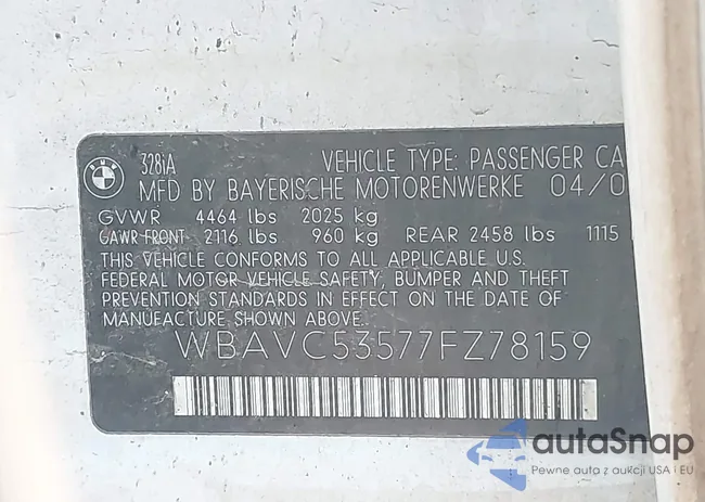 WBAVC53577FZ78159: 41191996