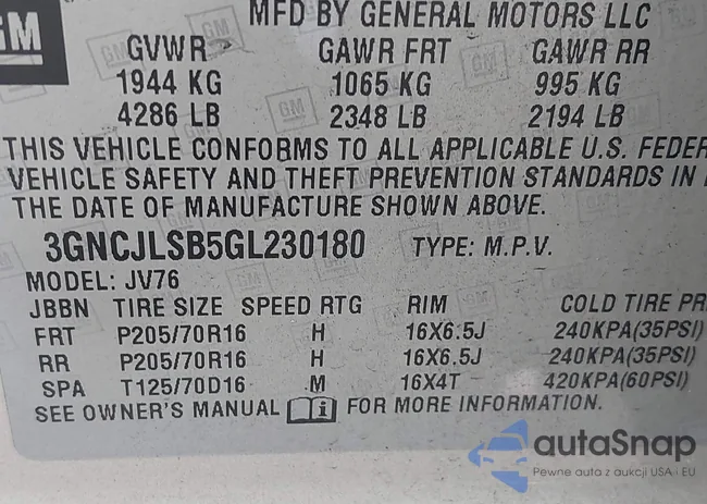 3GNCJLSB5GL230180: 41194358