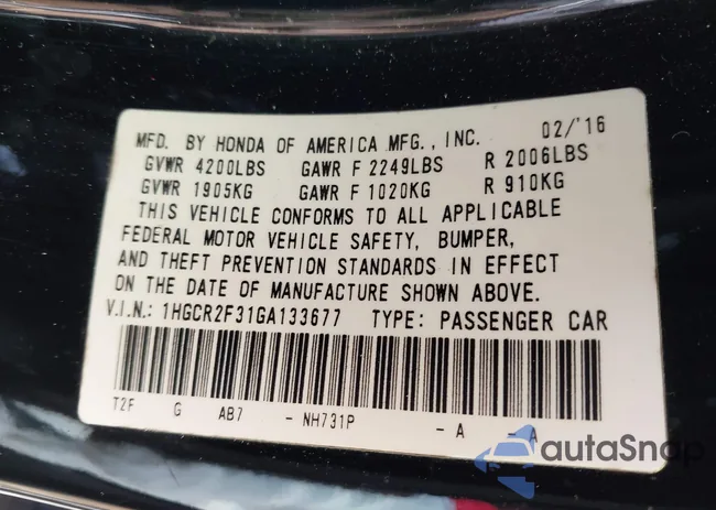 1HGCR2F31GA133677: 41210324