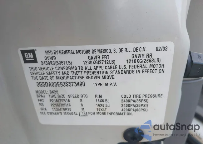 3G5DA03E93S573490: 41210341