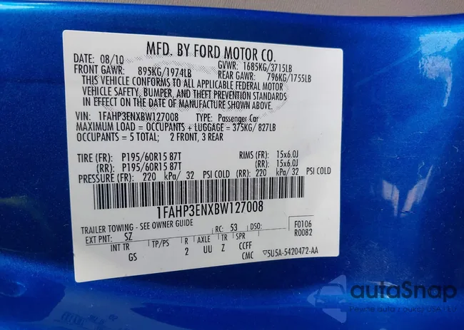 1FAHP3ENXBW127008: 41210830