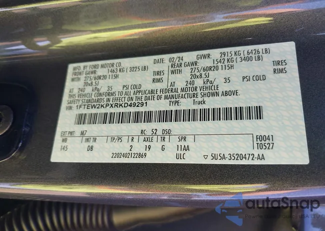 1FTEW2KPXRKD49291: 41212697