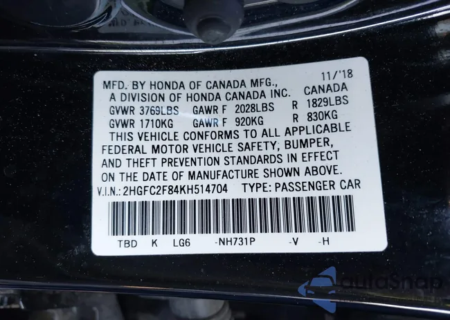 2HGFC2F84KH514704: 41225362