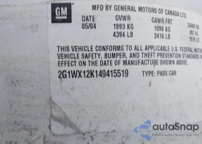 2G1WX12K149415519: 41228091