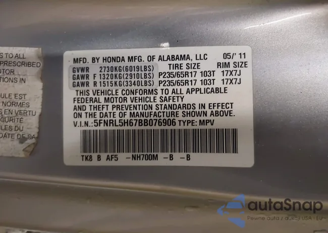 5FNRL5H67BB076906: 41229048