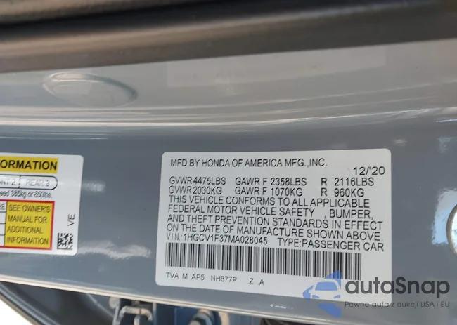 1HGCV1F37MA028045: 41230585