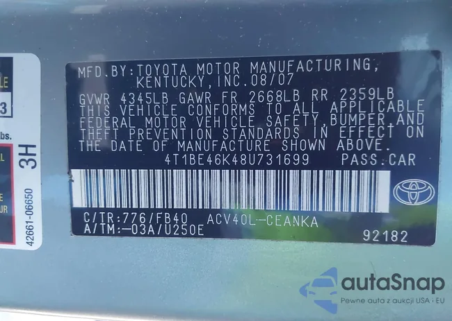 4T1BE46K48U731699: 41231638