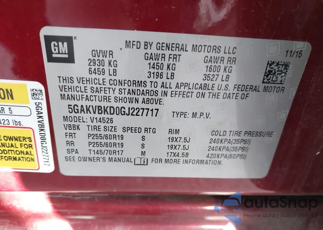 5GAKVBKD0GJ227717: 41230780