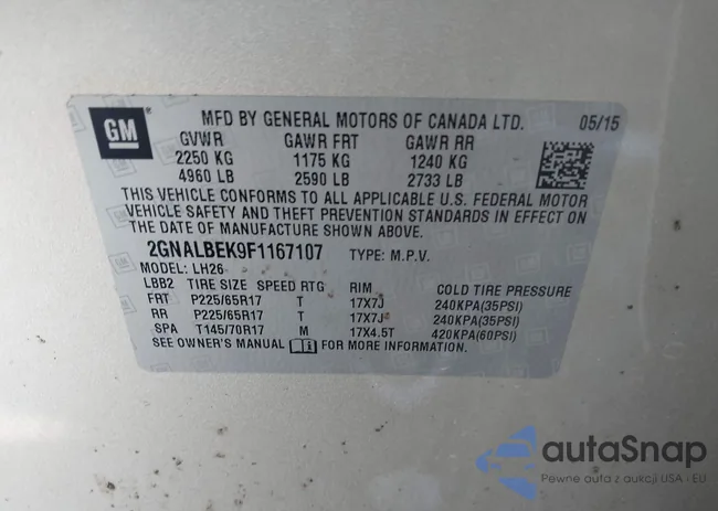 2GNALBEK9F1167107: 41237042