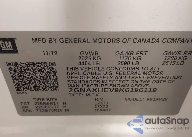 2GNAXHEV9K6196119: 41238157