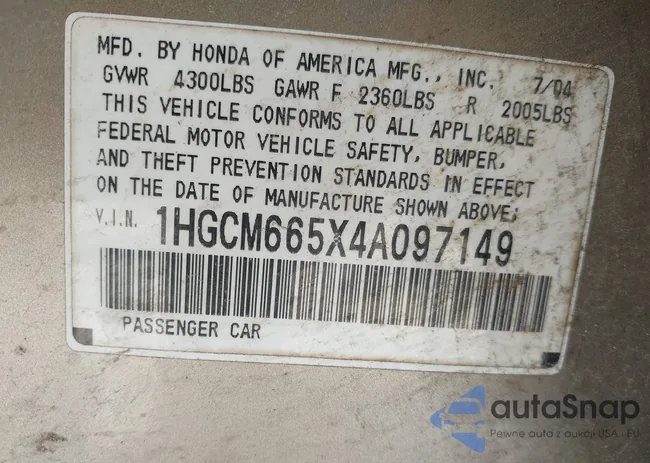 1HGCM665X4A097149: 41239539