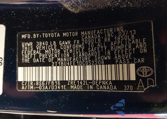 2T1BU4EE1DC052208: 41249971