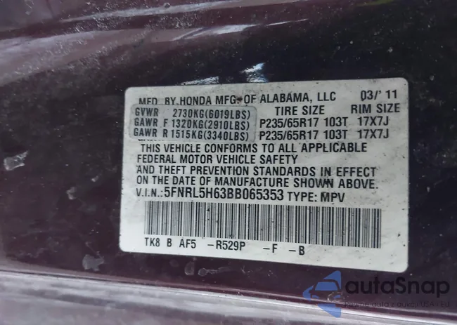 5FNRL5H63BB065353: 41253960