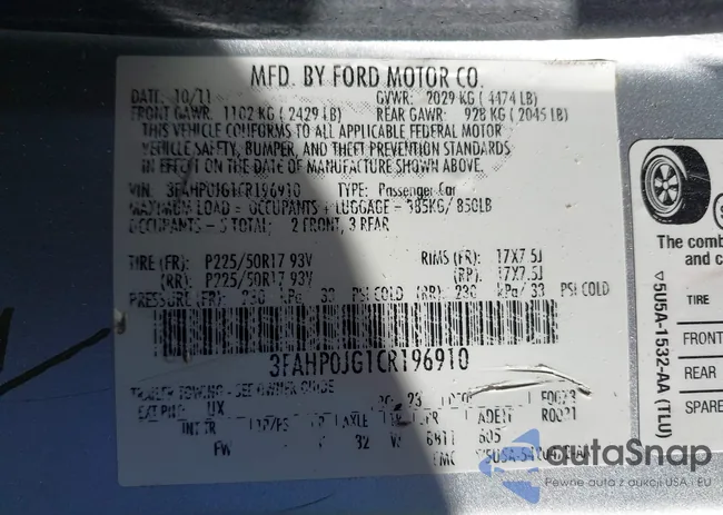 3FAHP0JG1CR196910: 41255585