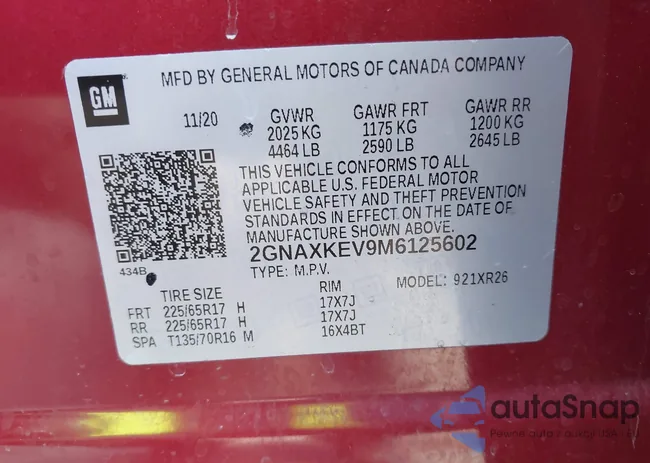 2GNAXKEV9M6125602: 41262502