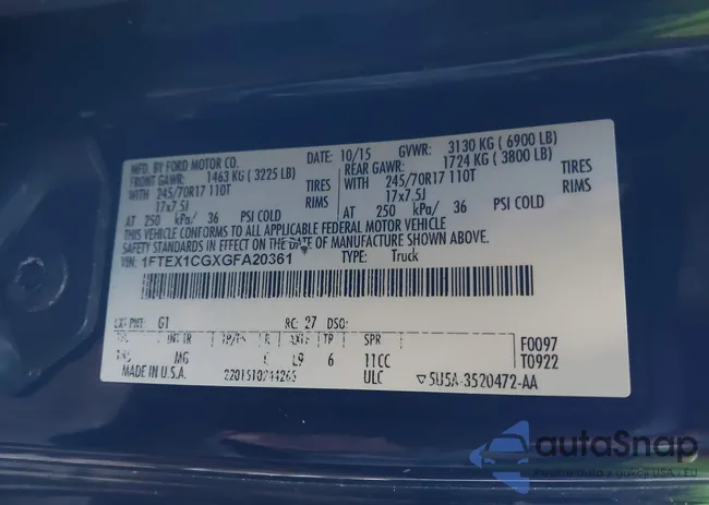 1FTEX1CGXGFA20361: 41263076