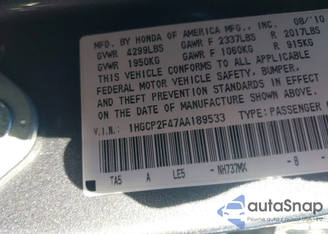 1HGCP2F47AA189533: 41263106