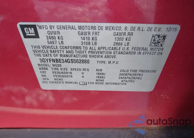 3GYFNBE34GS562880: 41262899