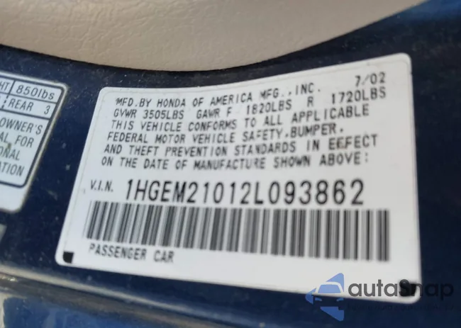 1HGEM21012L093862: 41264093