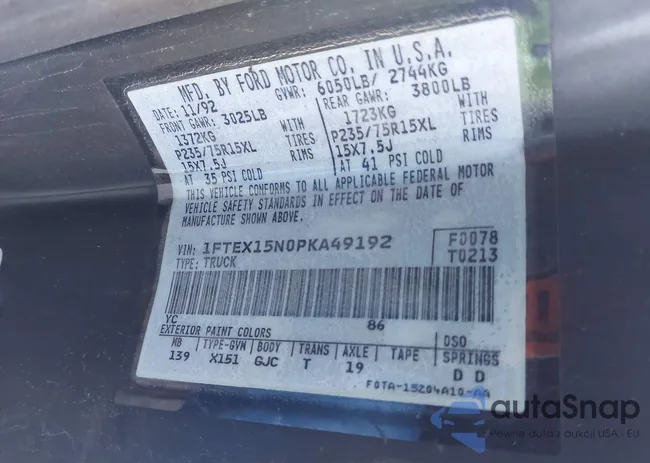 1FTEX15N0PKA49192: 41265010