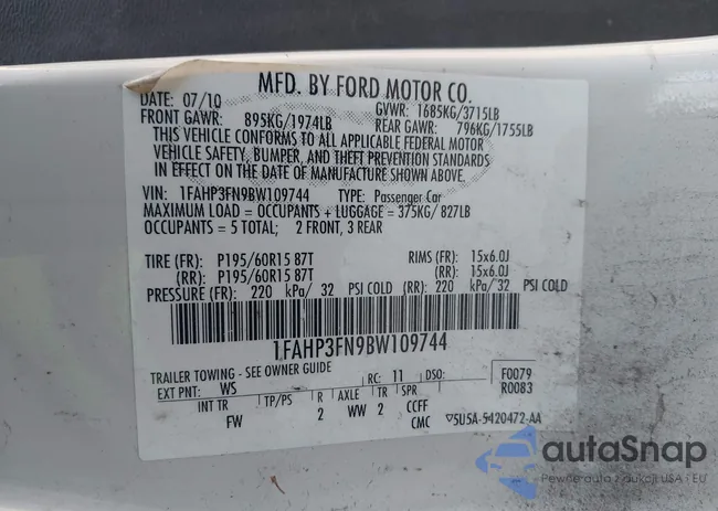 1FAHP3FN9BW109744: 41267456