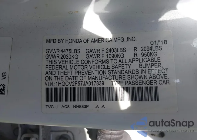 1HGCV2F57JA017839: 41281323