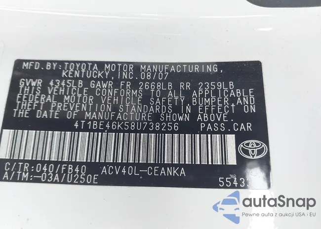 4T1BE46K58U738256: 41282442