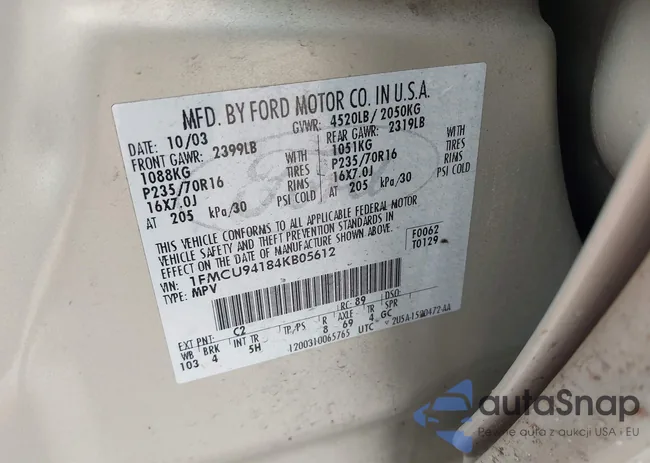 1FMCU94184KB05612: 41281935