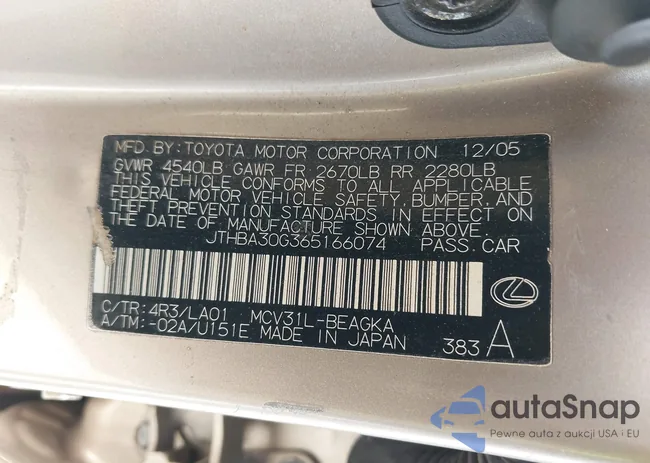 JTHBA30G365166074: 41291013