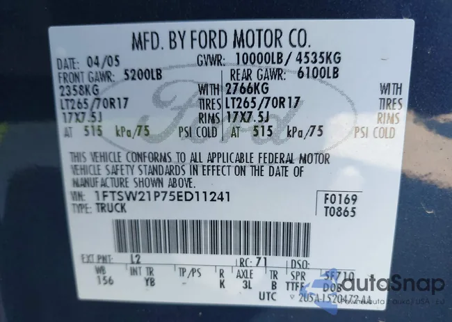 1FTSW21P75ED11241: 41295724