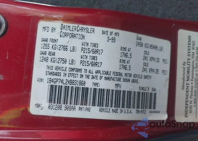 1B4GP74L2XB831860: 41301840