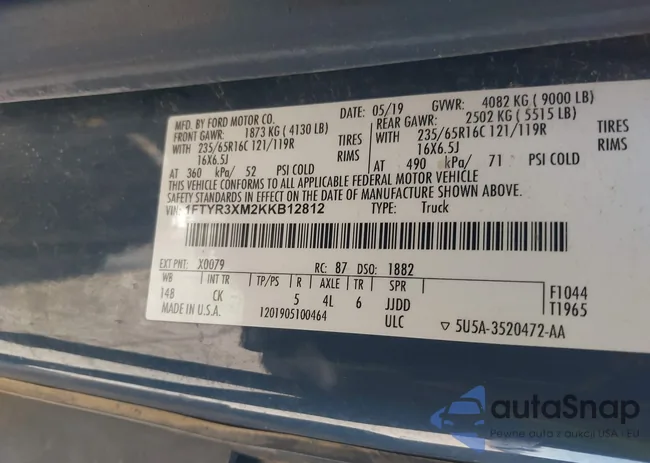 1FTYR3XM2KKB12812: 41303278