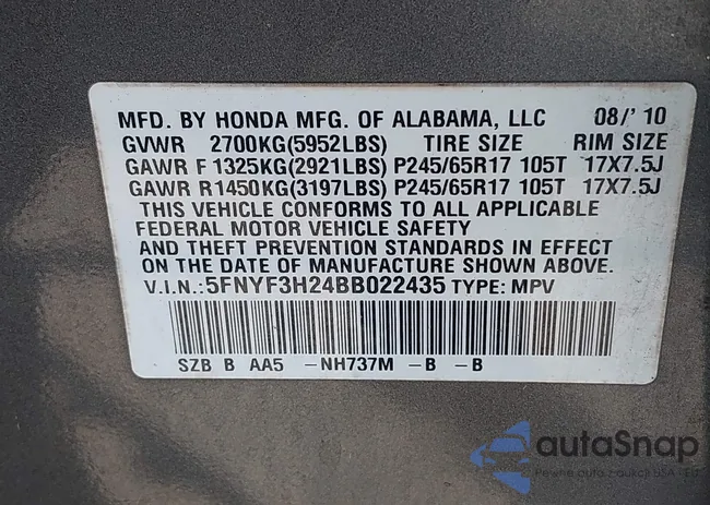 5FNYF3H24BB022435: 41304933