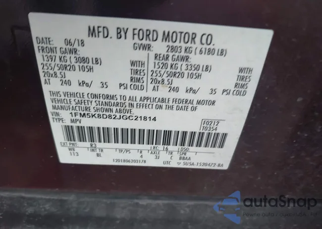 1FM5K8D82JGC21814: 41310027