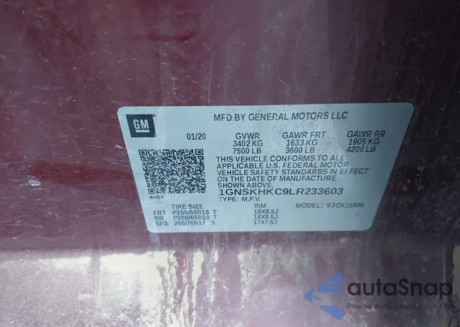 1GNSKHKC9LR233603: 41311582