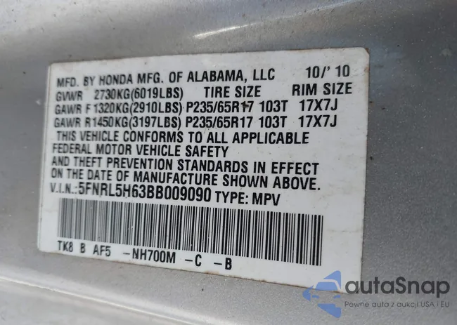 5FNRL5H63BB009090: 41315017