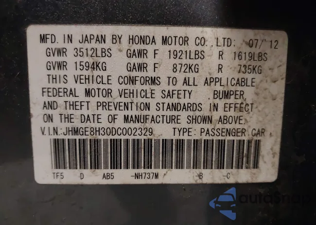 JHMGE8H30DC002329: 41314655