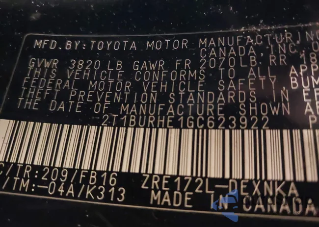 2T1BURHE1GC623922: 41317710