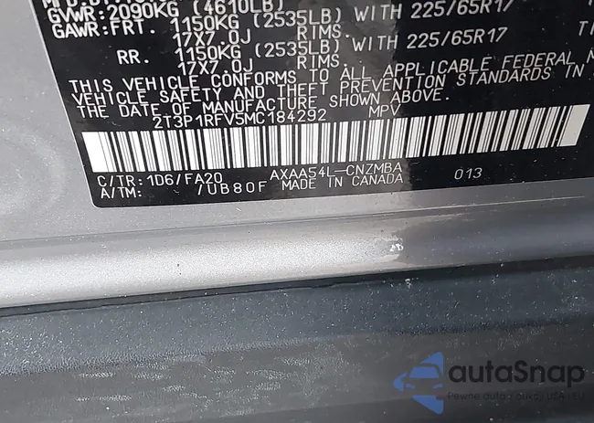 2T3P1RFV5MC184292: 41321539