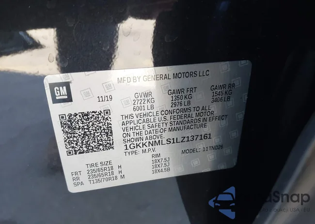 1GKKNMLS1LZ137161: 41322342